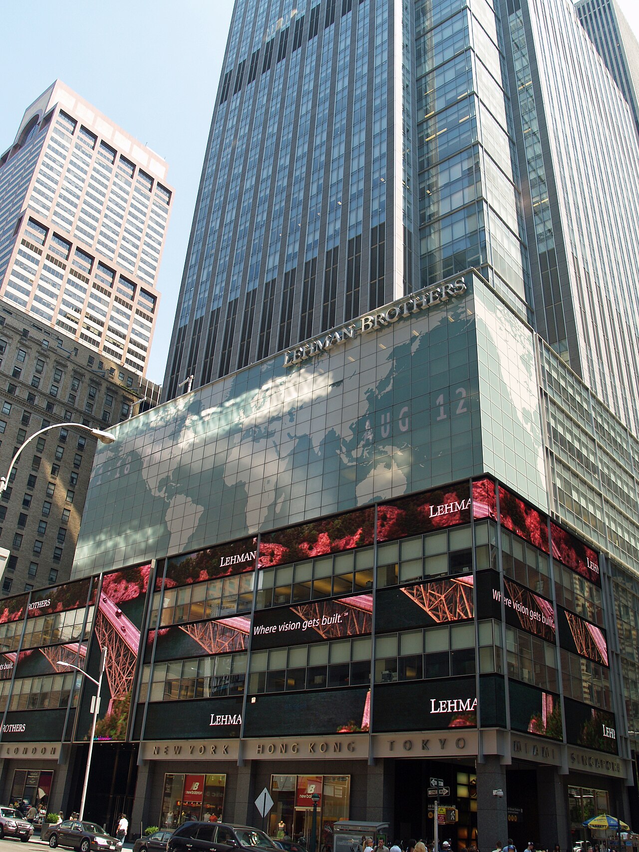 Lehman Brothers' Manhattan headquarters photographed in August 2007, before the firm's 2008 bankruptcy.